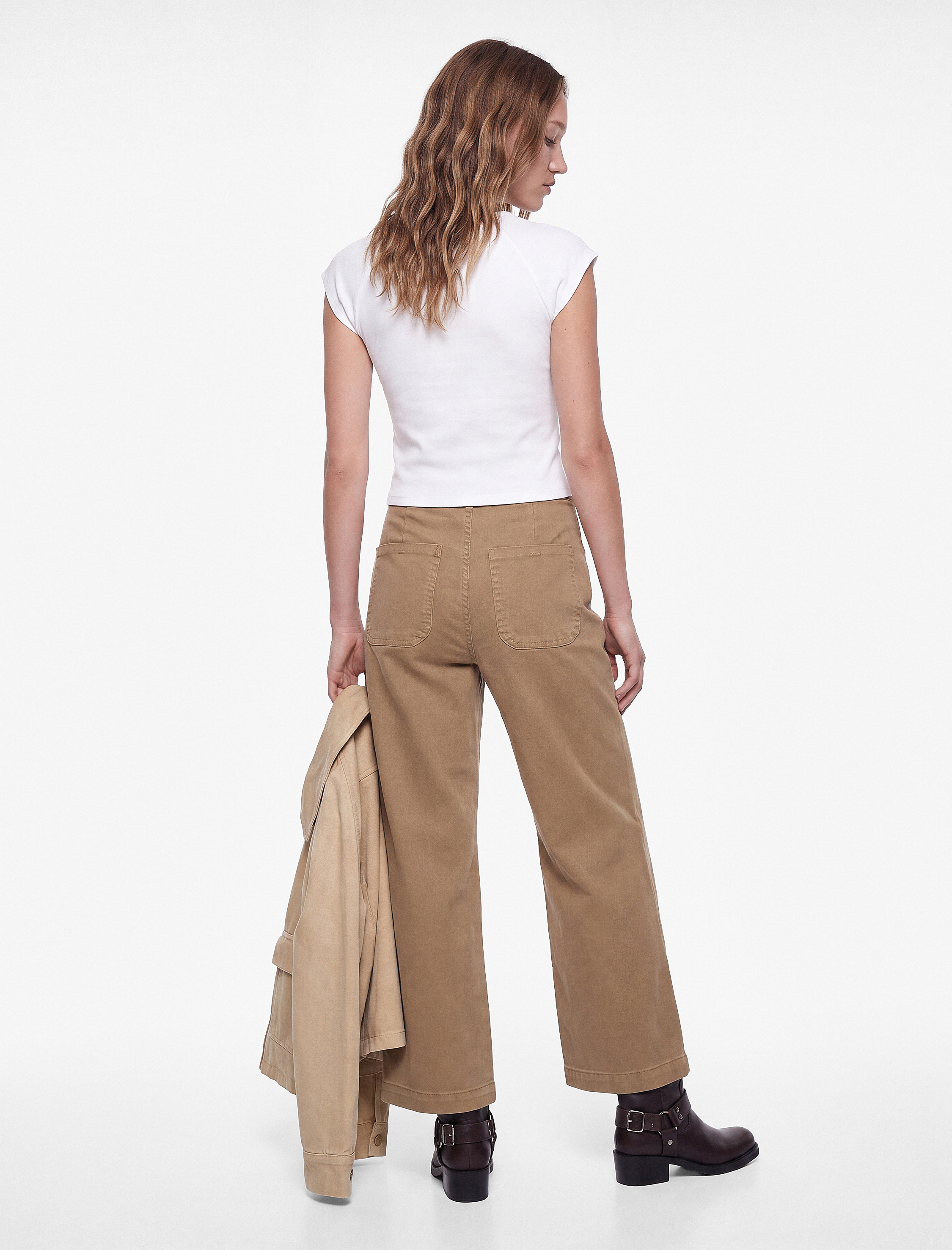   Pamuklu Düğmeli Cepli Yüksek Bel Jean Pantolon - Culotte Jeans