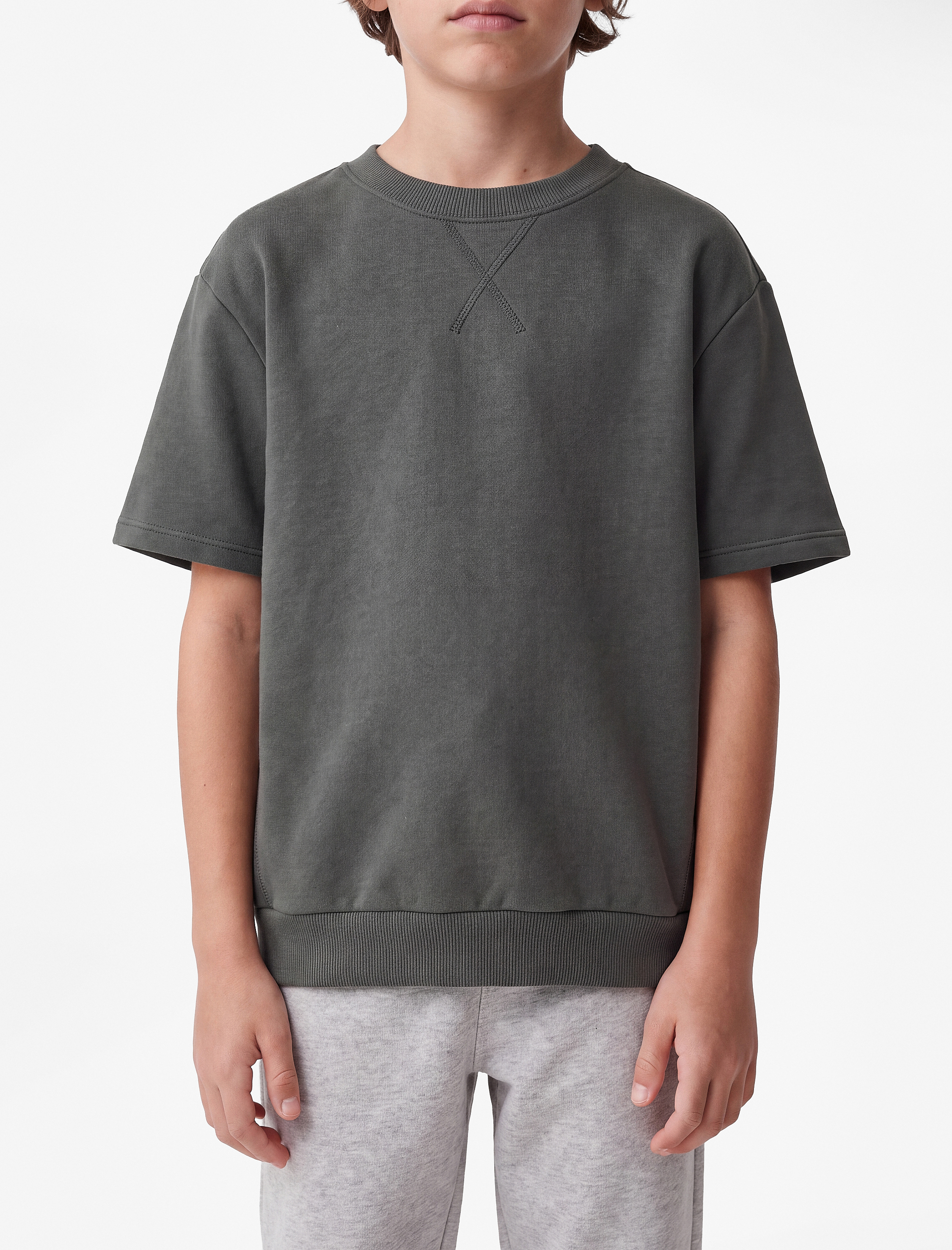  Erkek Çocuk Bisiklet Yaka Pamuklu Kısa Kollu Oversize Sweatshirt