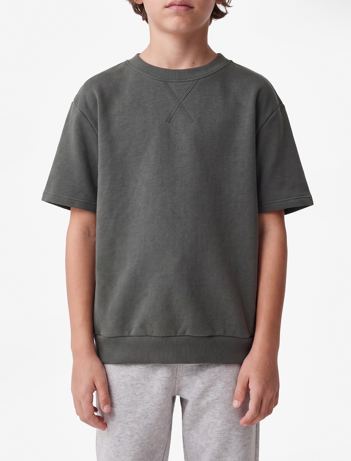 Erkek Çocuk Bisiklet Yaka Pamuklu Kısa Kollu Oversize Sweatshirt