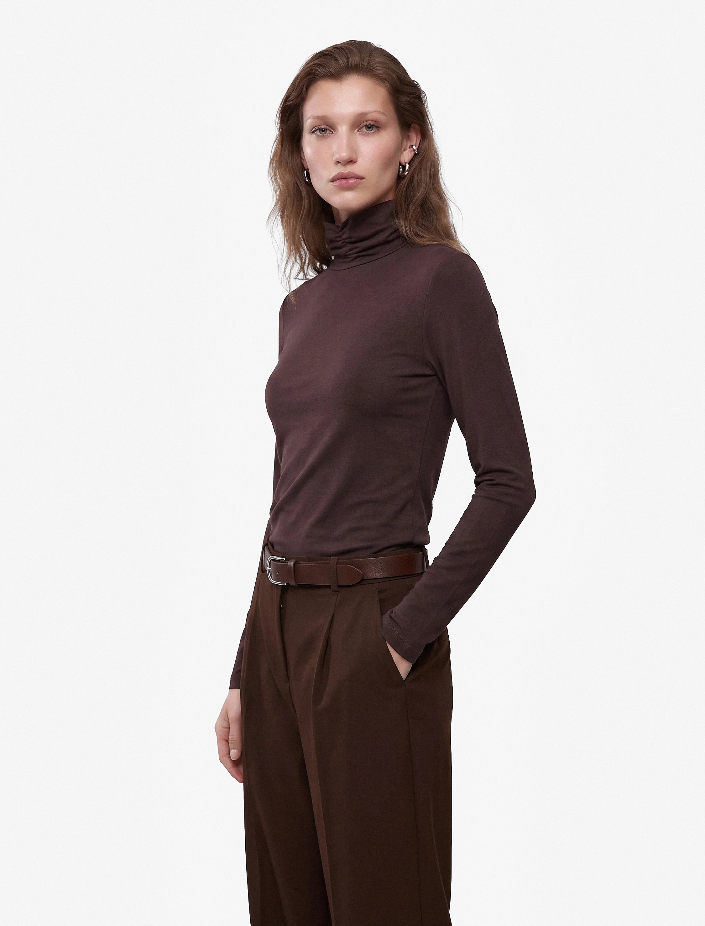   Slim Fit Uzun Kollu Büzgülü Dik Yaka Bluz