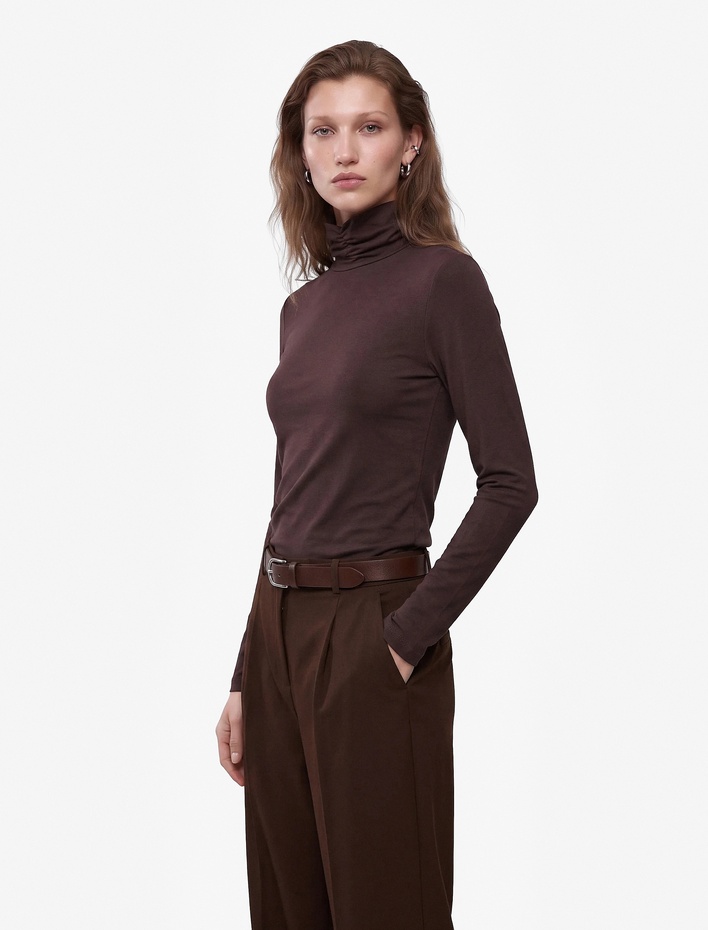  Slim Fit Uzun Kollu Büzgülü Dik Yaka Bluz