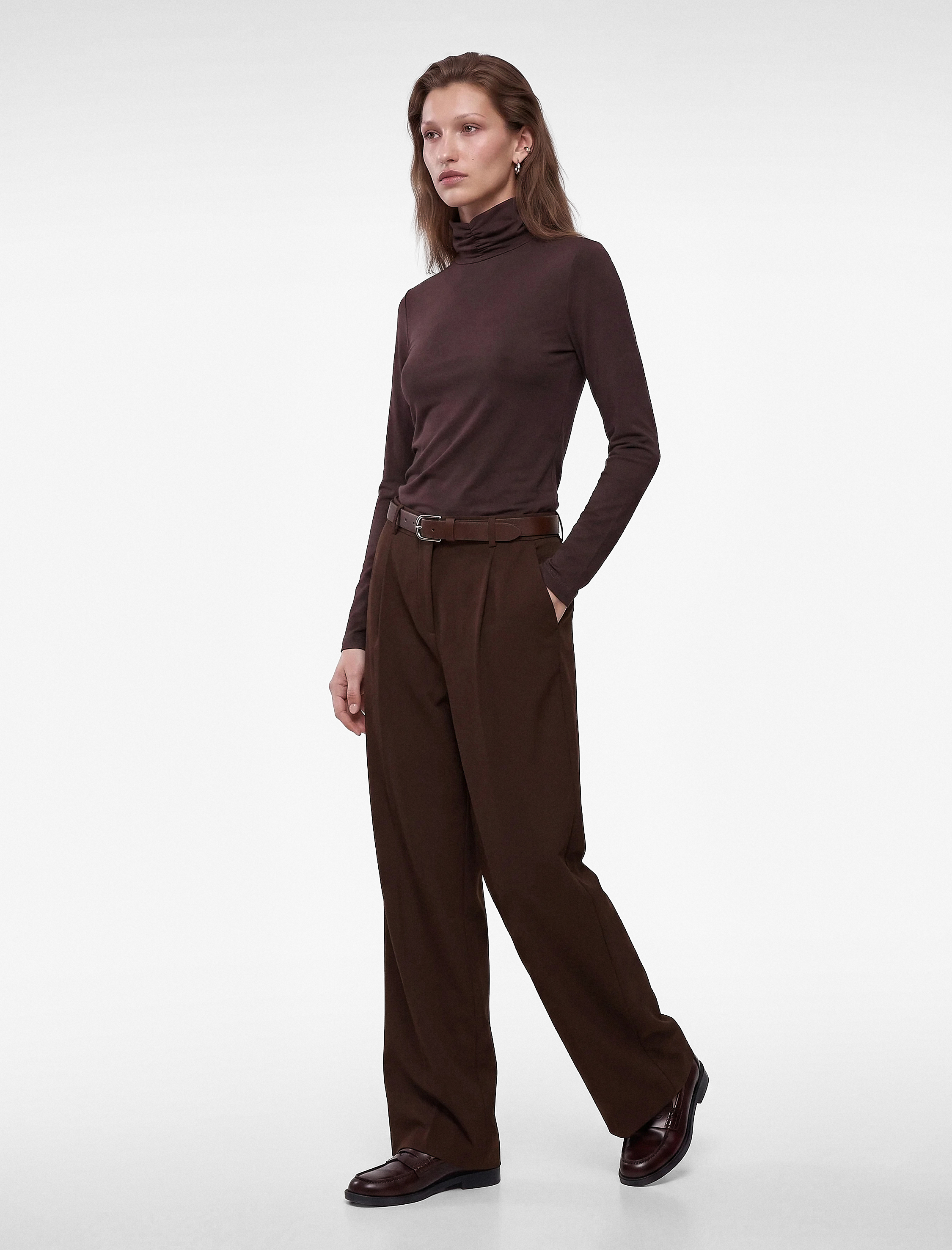   Slim Fit Uzun Kollu Büzgülü Dik Yaka Bluz