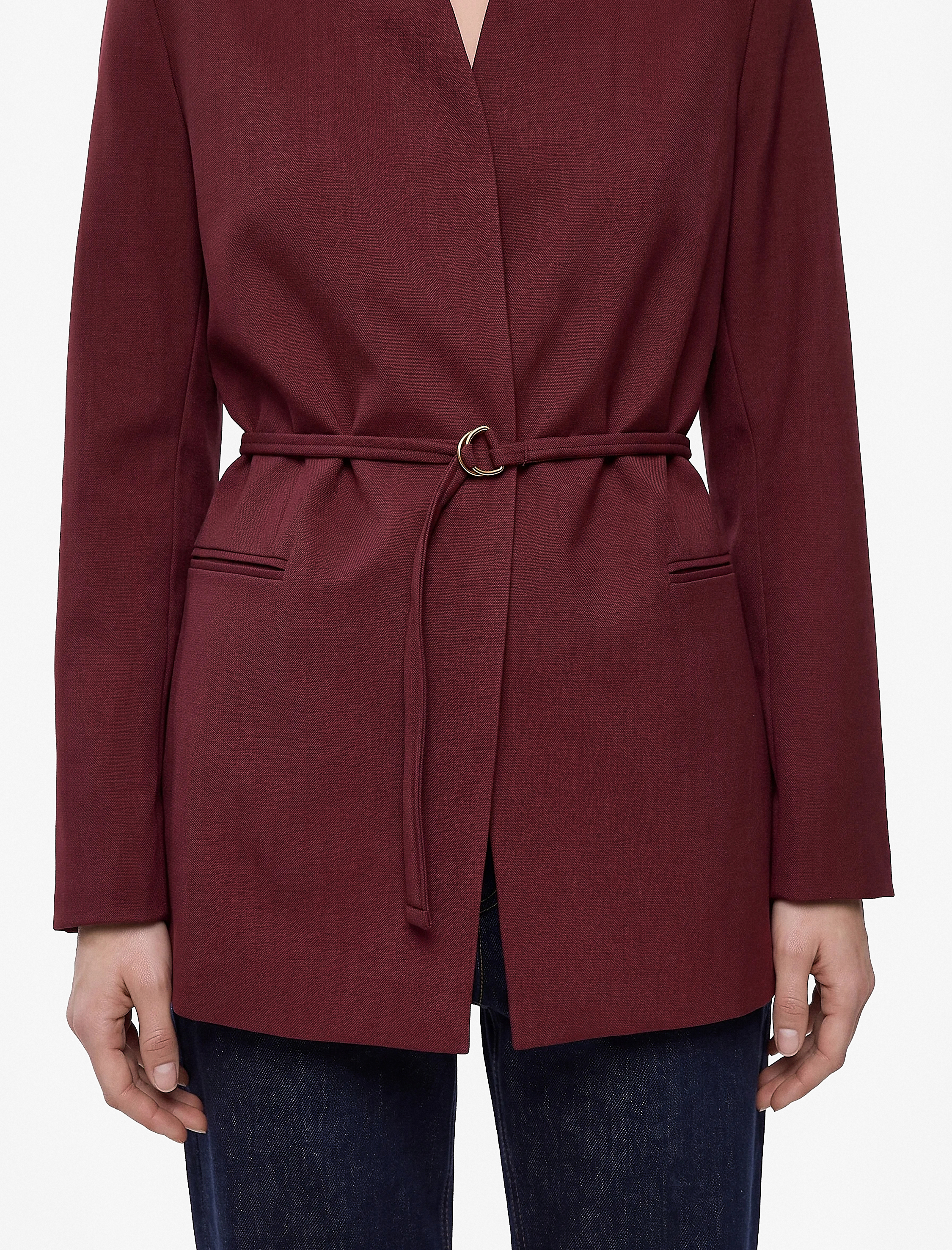   Kemerli Kruvaze Yaka Uzun Kollu Blazer Ceket