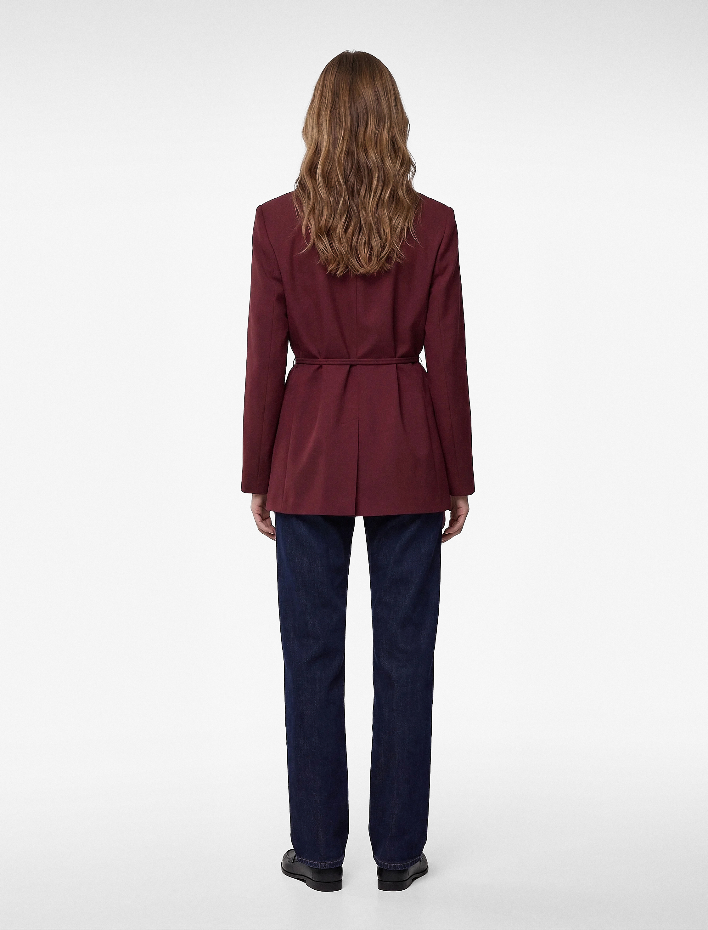   Kemerli Kruvaze Yaka Uzun Kollu Blazer Ceket