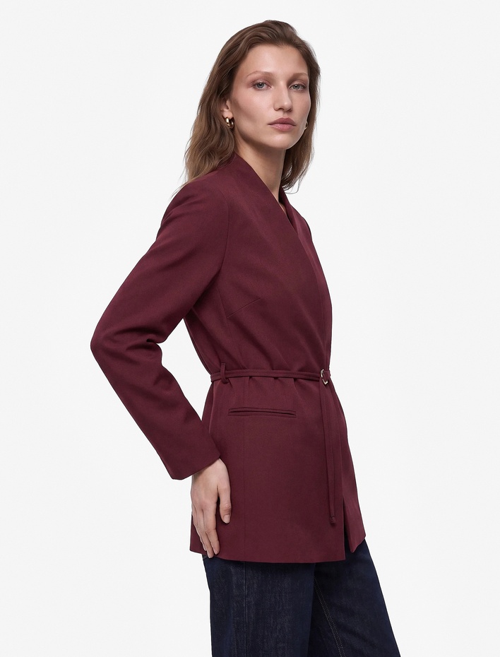  Kemerli Kruvaze Yaka Uzun Kollu Blazer Ceket