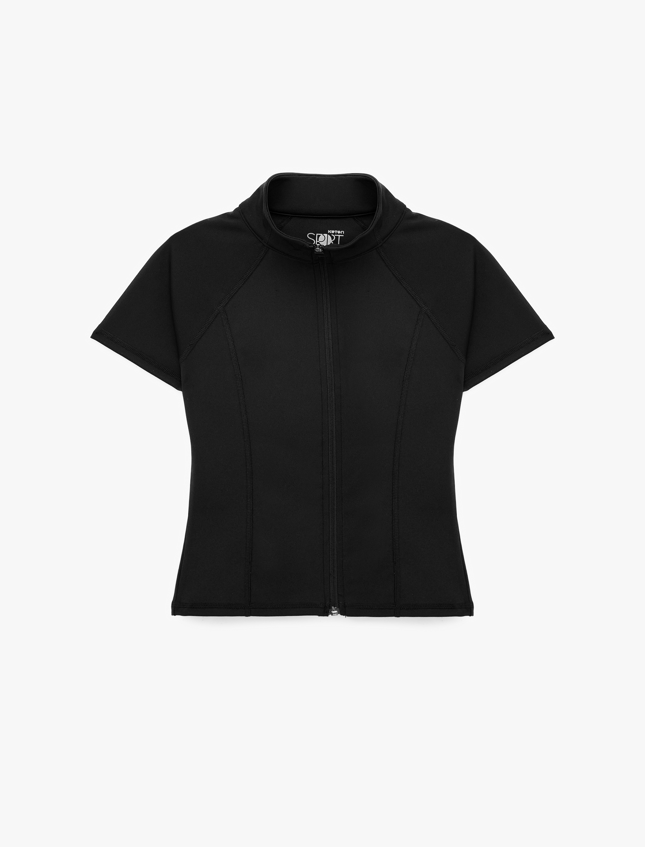   Slim Fit Fermuarlı Dik Yaka Kısa Kollu Spor Tişört