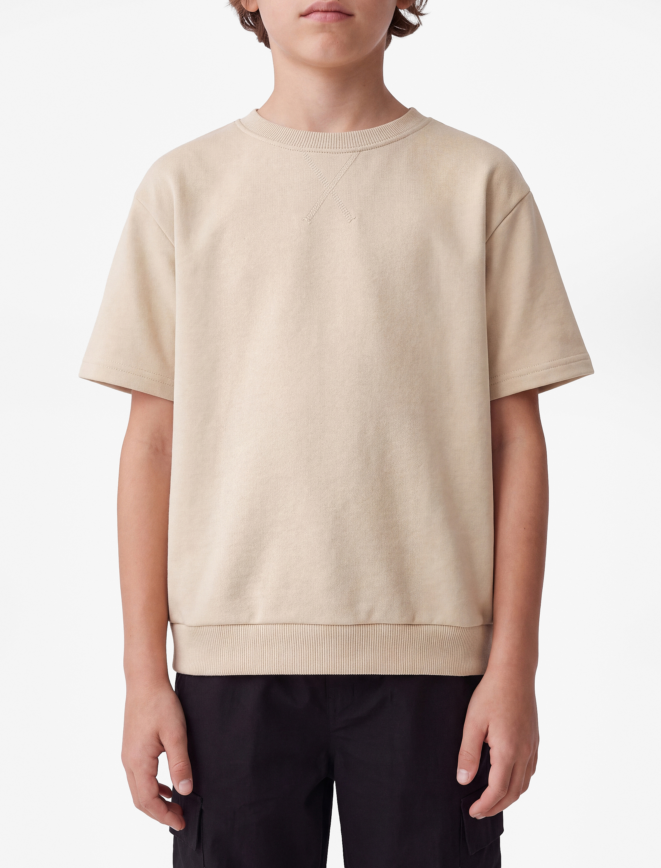  Erkek Çocuk Bisiklet Yaka Pamuklu Kısa Kollu Oversize Sweatshirt