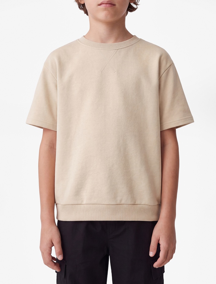 Erkek Çocuk Bisiklet Yaka Pamuklu Kısa Kollu Oversize Sweatshirt