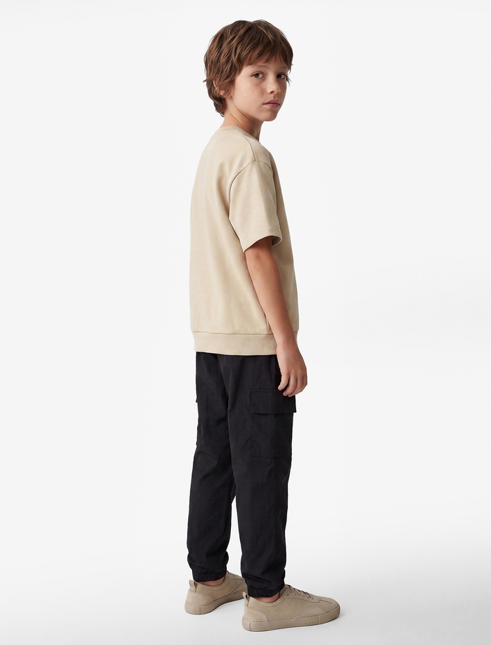 Erkek Çocuk Bisiklet Yaka Pamuklu Kısa Kollu Oversize Sweatshirt