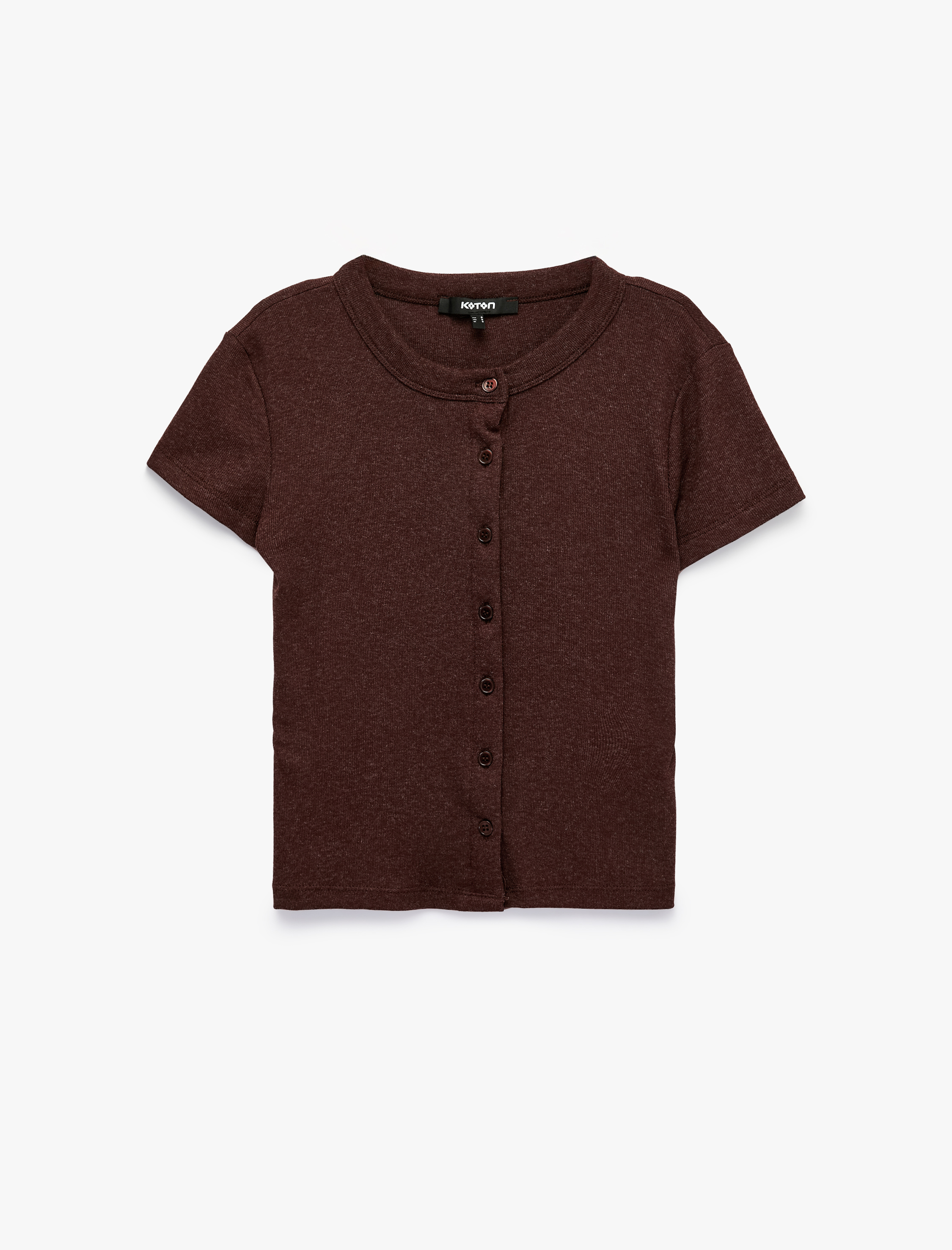   Slim Fit Düğmeli Bisiklet Yaka Kısa Kollu Hırka