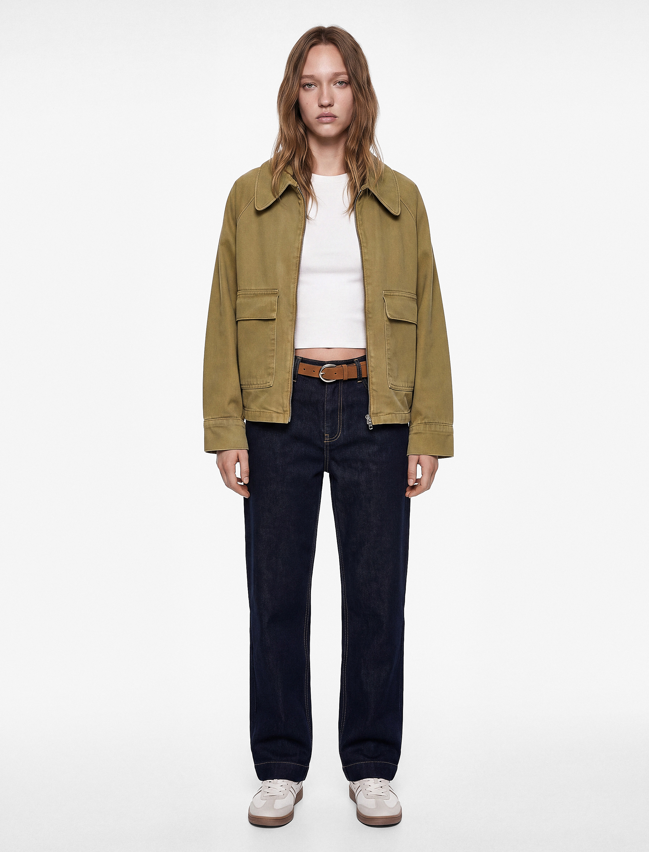   Kemerli Pamuklu Duble Paça Straight Denim Pantolon - Straight Fit Jean