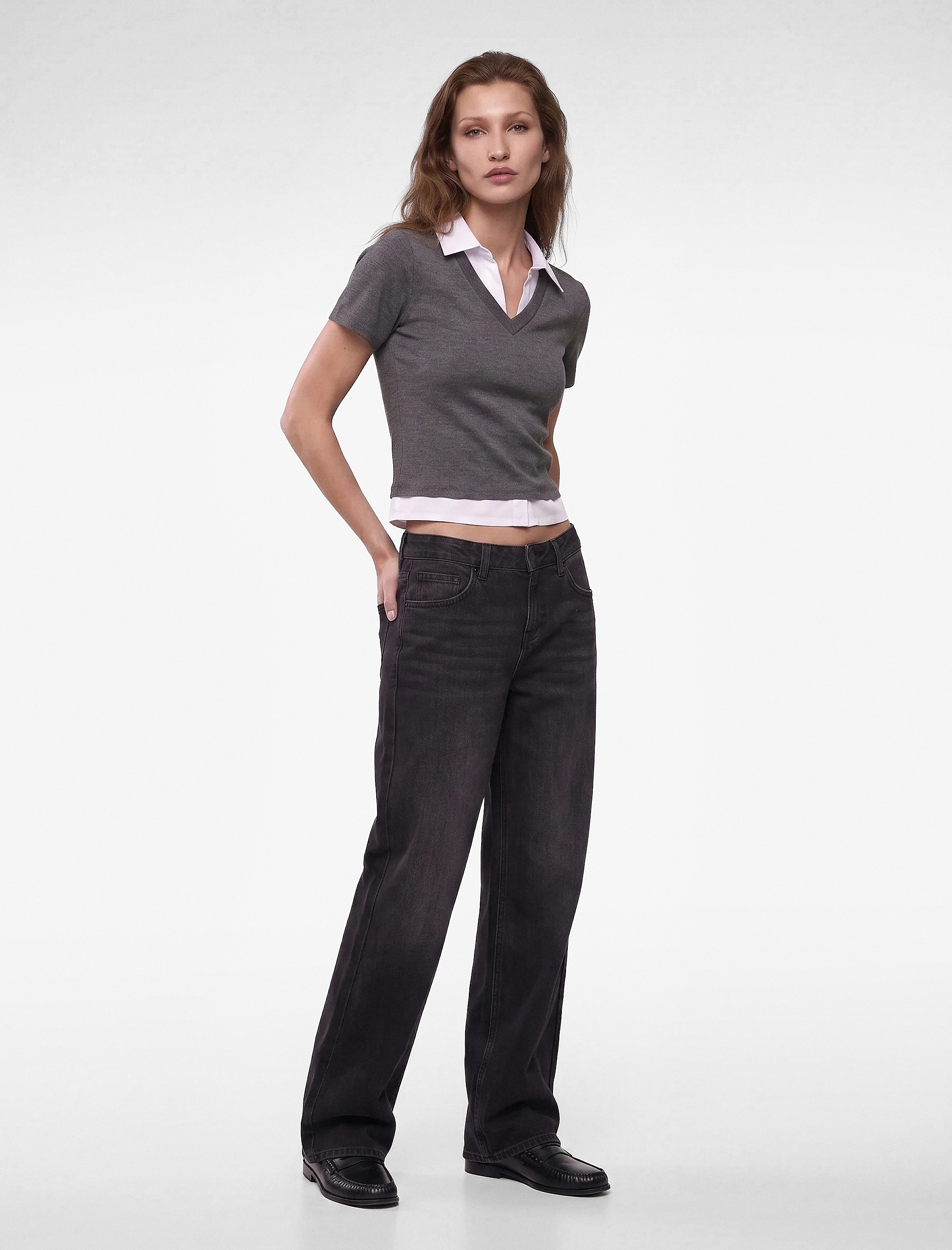   Çift Kumaş Kullanımlı Katmanlı Slim Fit Kısa Kollu Gömlek Detaylı Tişört
