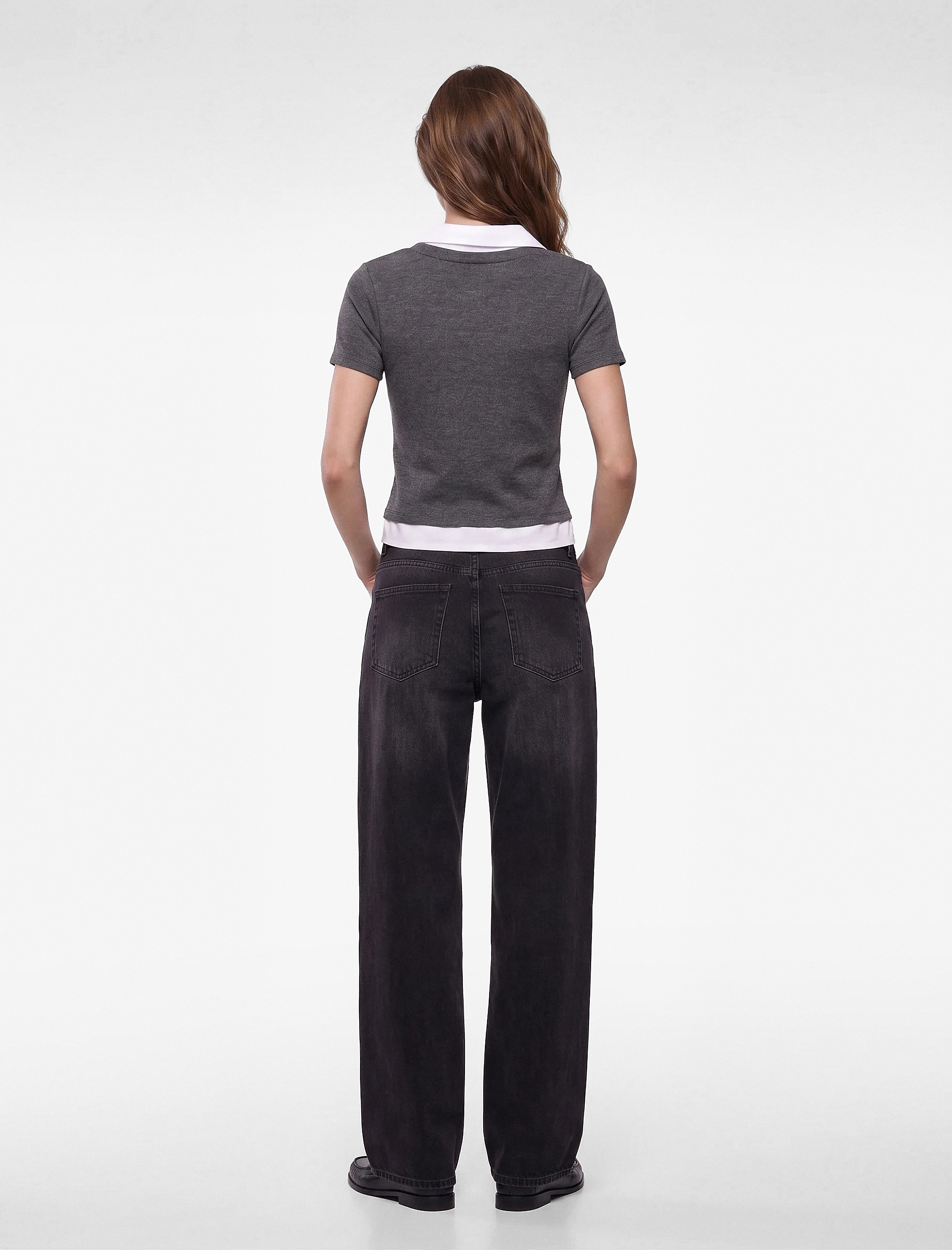   Çift Kumaş Kullanımlı Katmanlı Slim Fit Kısa Kollu Gömlek Detaylı Tişört