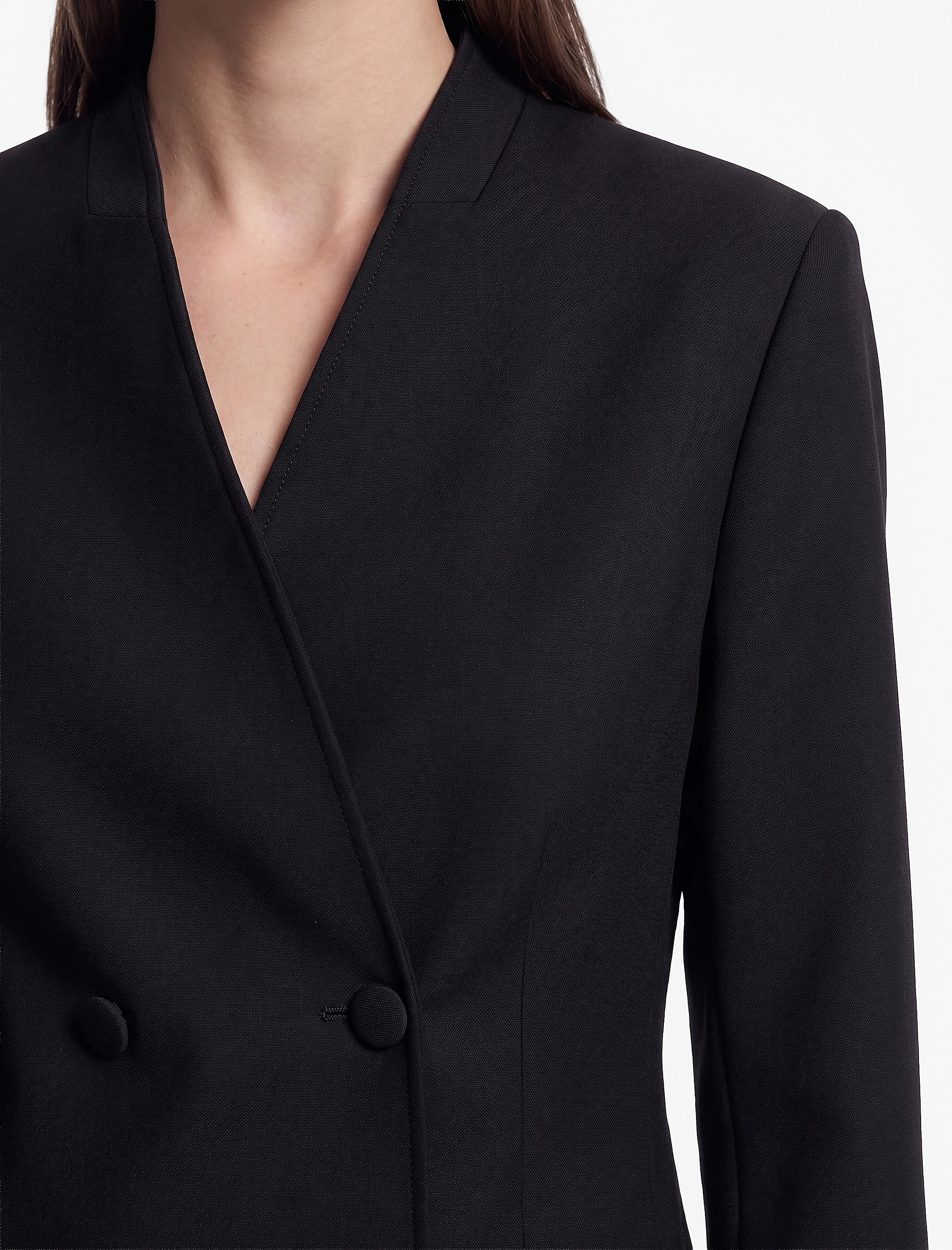  Düğmeli Dikiş Detaylı Kruvaze Yaka Blazer Ceket