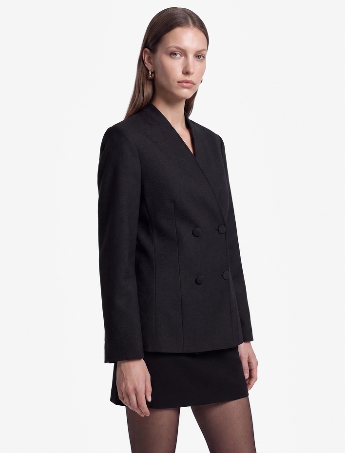  Düğmeli Dikiş Detaylı Kruvaze Yaka Blazer Ceket
