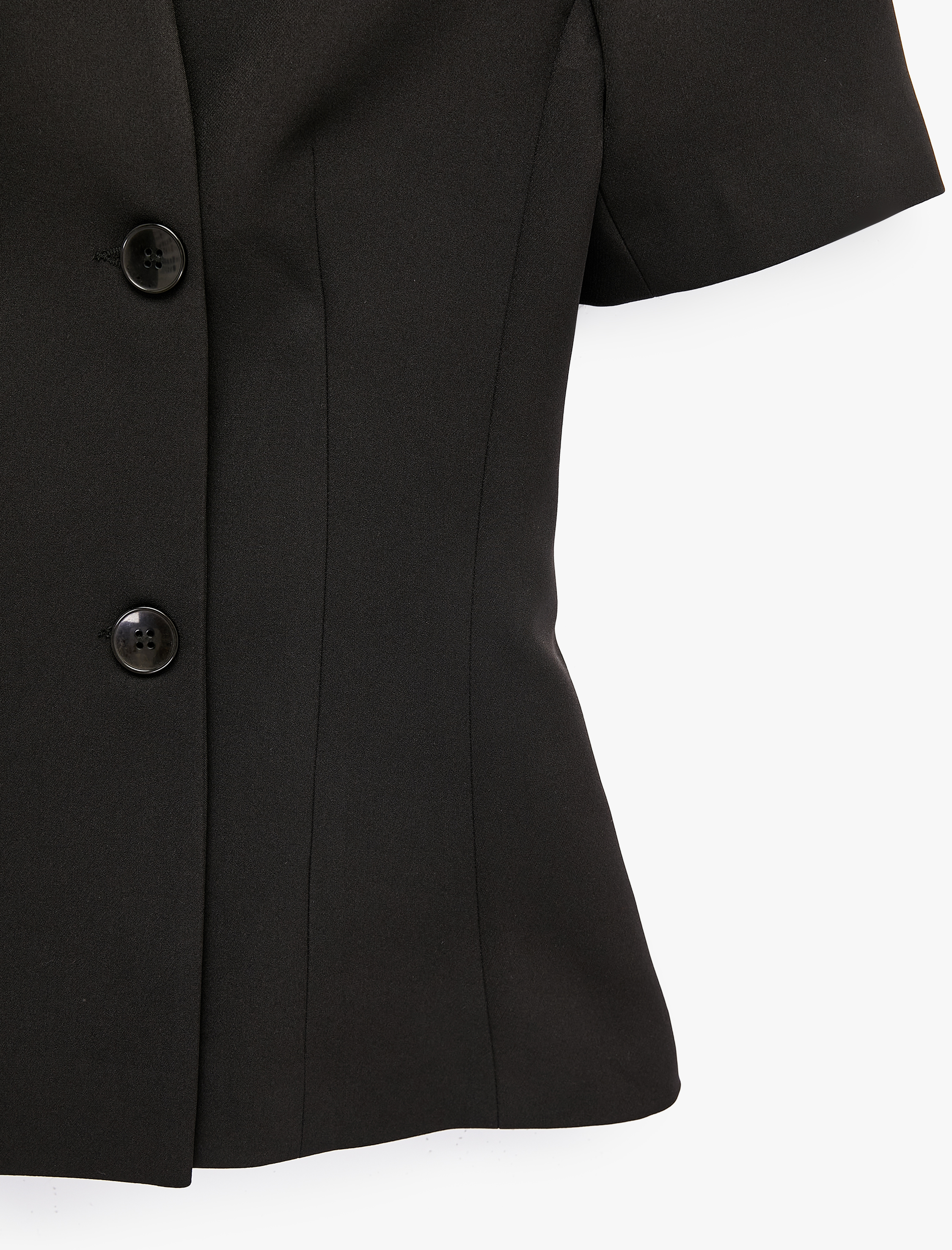   Düğmeli Dikiş Detaylı Kısa Kollu Kruvaze Yaka Blazer Ceket