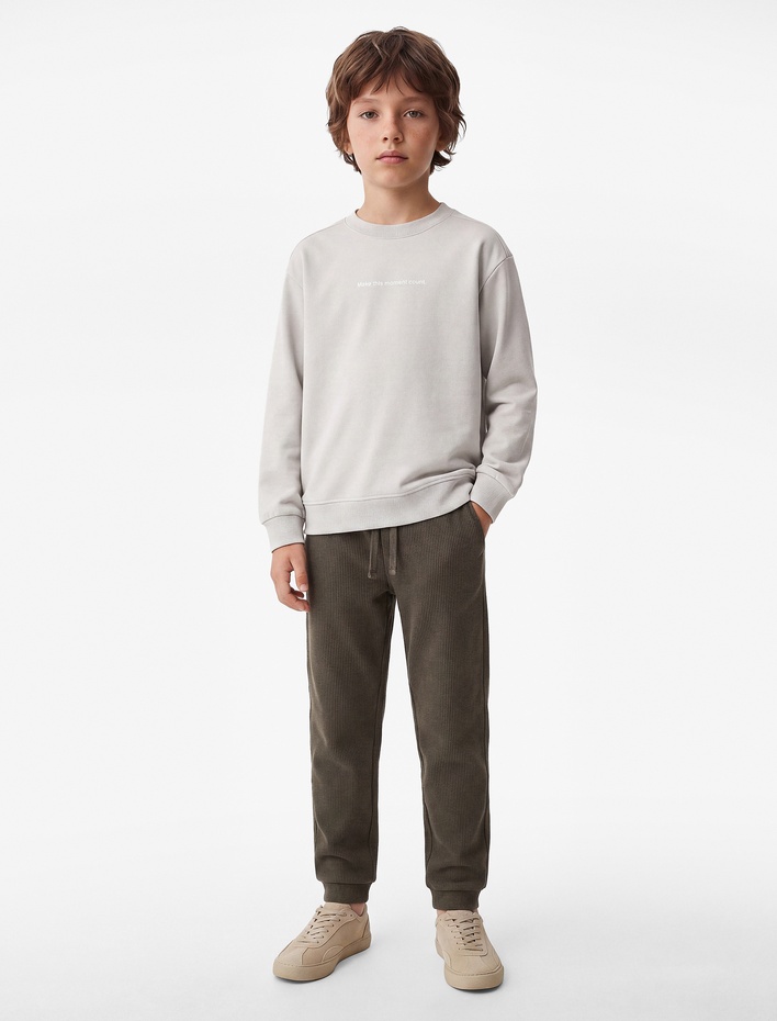 Erkek Çocuk Pamuklu Uzun Kollu Bisiklet Yaka Baskılı Sweatshirt