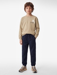 Pamuklu Uzun Kollu Bisiklet Yaka Baskılı Sweatshirt