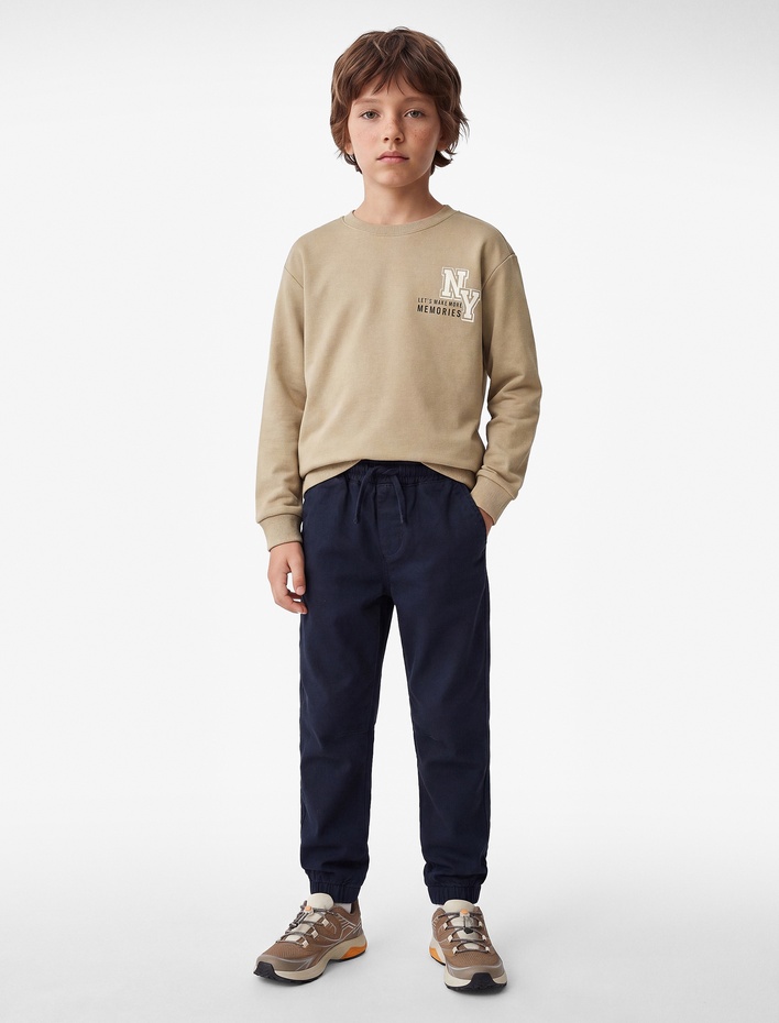 Erkek Çocuk Pamuklu Uzun Kollu Bisiklet Yaka Baskılı Sweatshirt