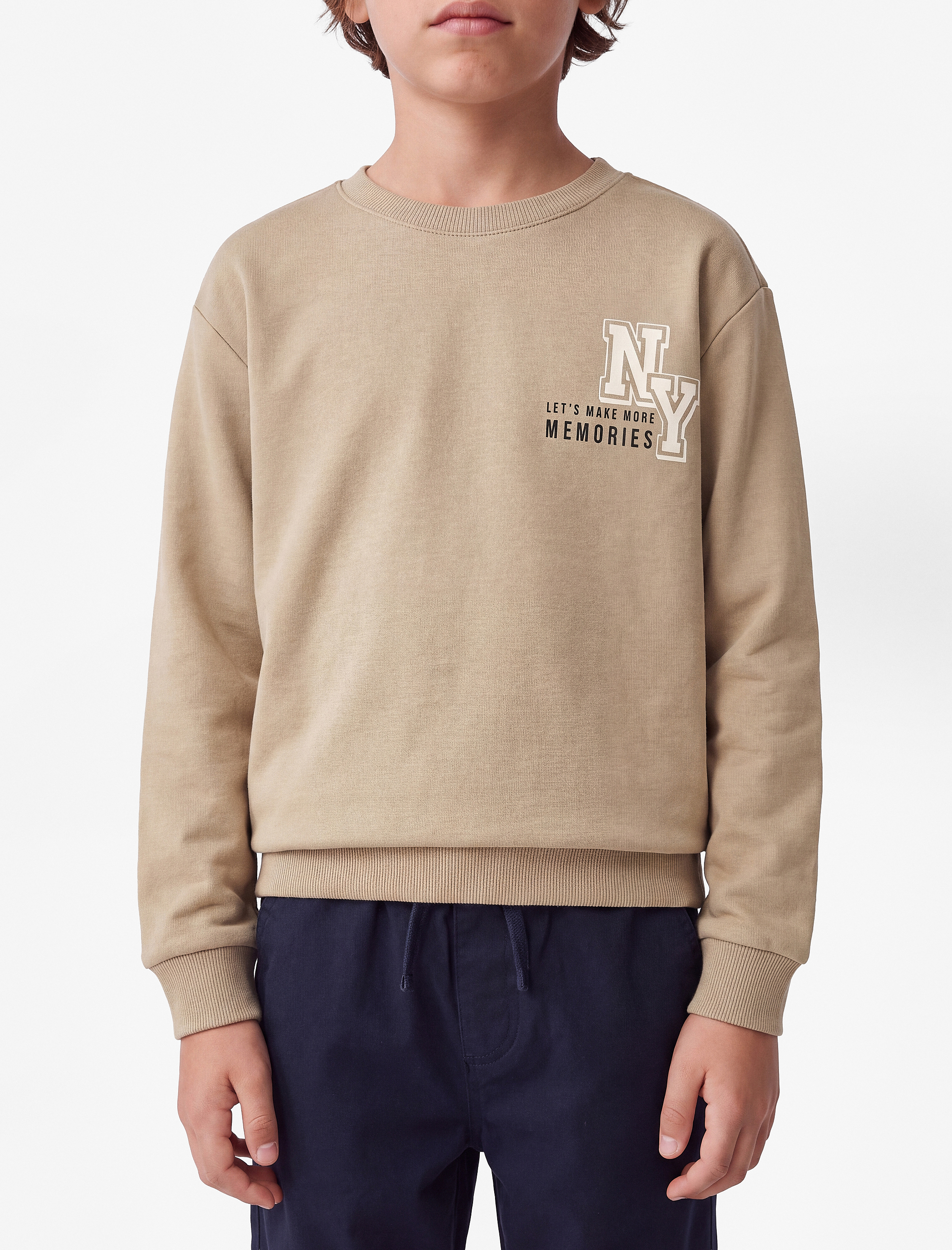  Erkek Çocuk Pamuklu Uzun Kollu Bisiklet Yaka Baskılı Sweatshirt