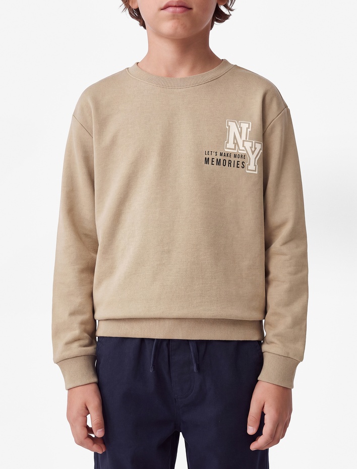 Erkek Çocuk Pamuklu Uzun Kollu Bisiklet Yaka Baskılı Sweatshirt