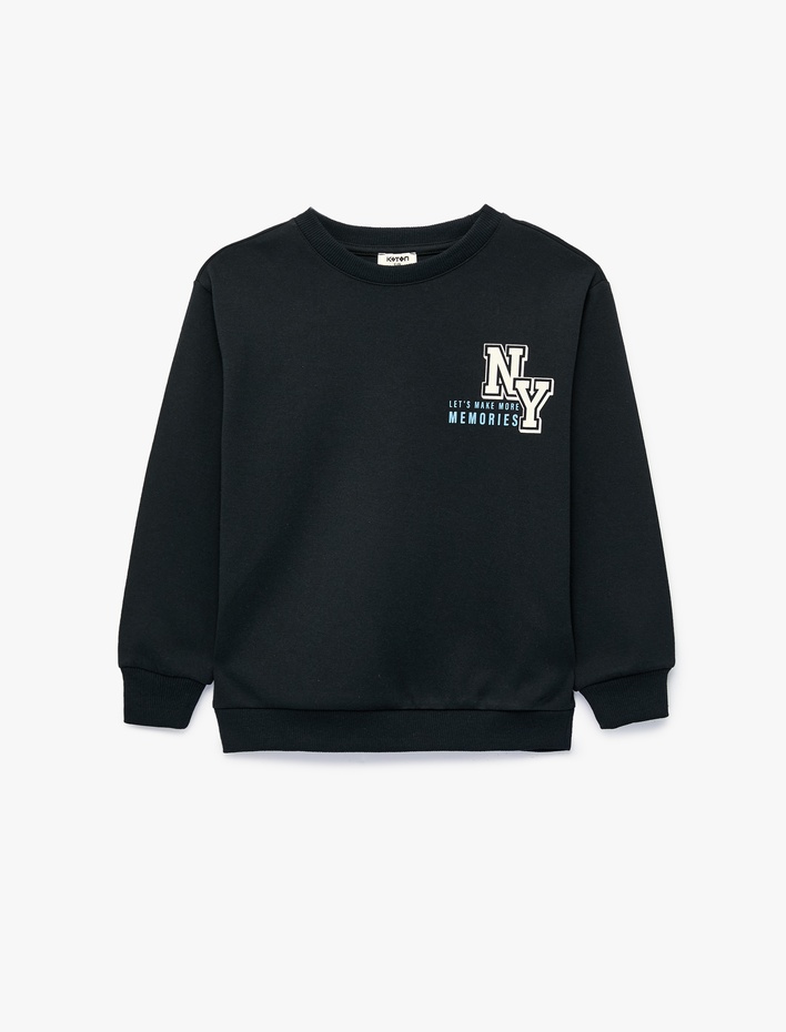 Erkek Çocuk Pamuklu Uzun Kollu Bisiklet Yaka Baskılı Sweatshirt