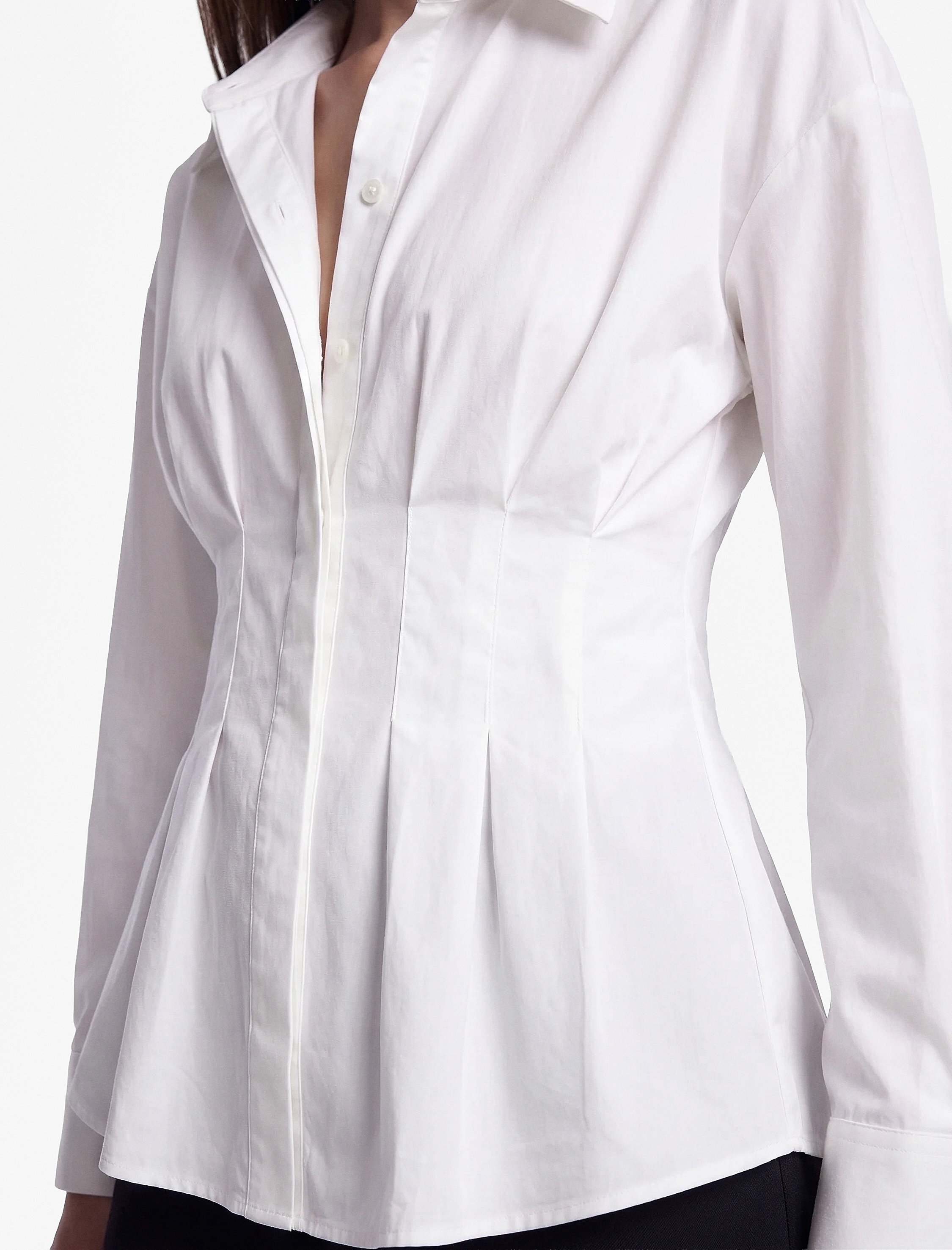   Pamuklu Slim Fit Klasik Yaka Uzun Kollu Pile Detaylı Poplin Gömlek