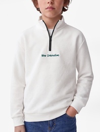 Baskı Detaylı Yarım Fermuar Detaylı Uzun Kollu Dik Yaka Sweatshirt