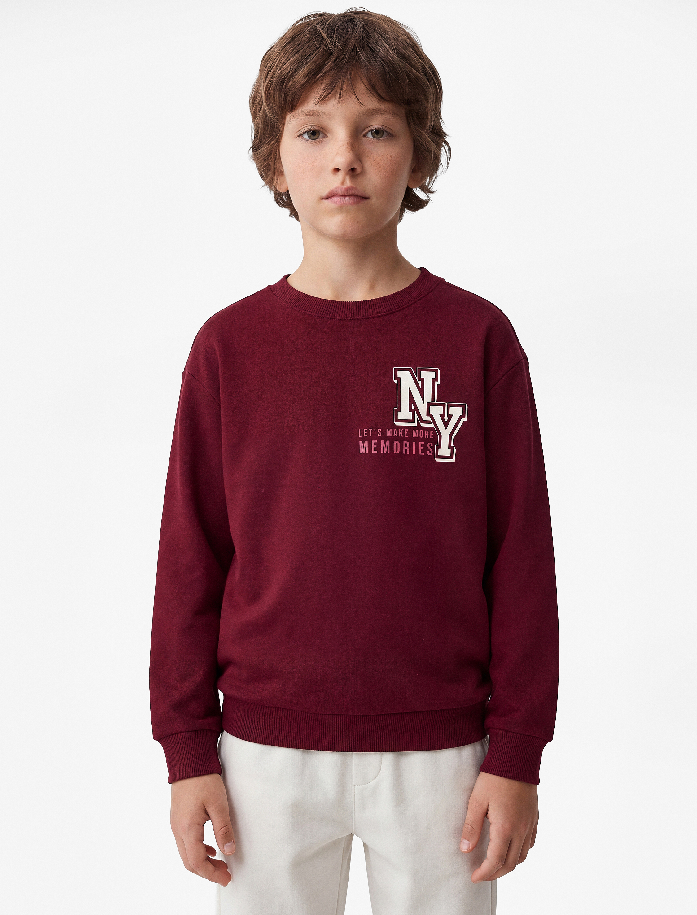  Erkek Çocuk Pamuklu Uzun Kollu Bisiklet Yaka Baskılı Sweatshirt