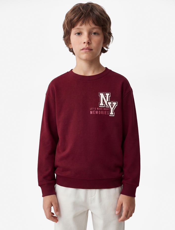 Erkek Çocuk Pamuklu Uzun Kollu Bisiklet Yaka Baskılı Sweatshirt