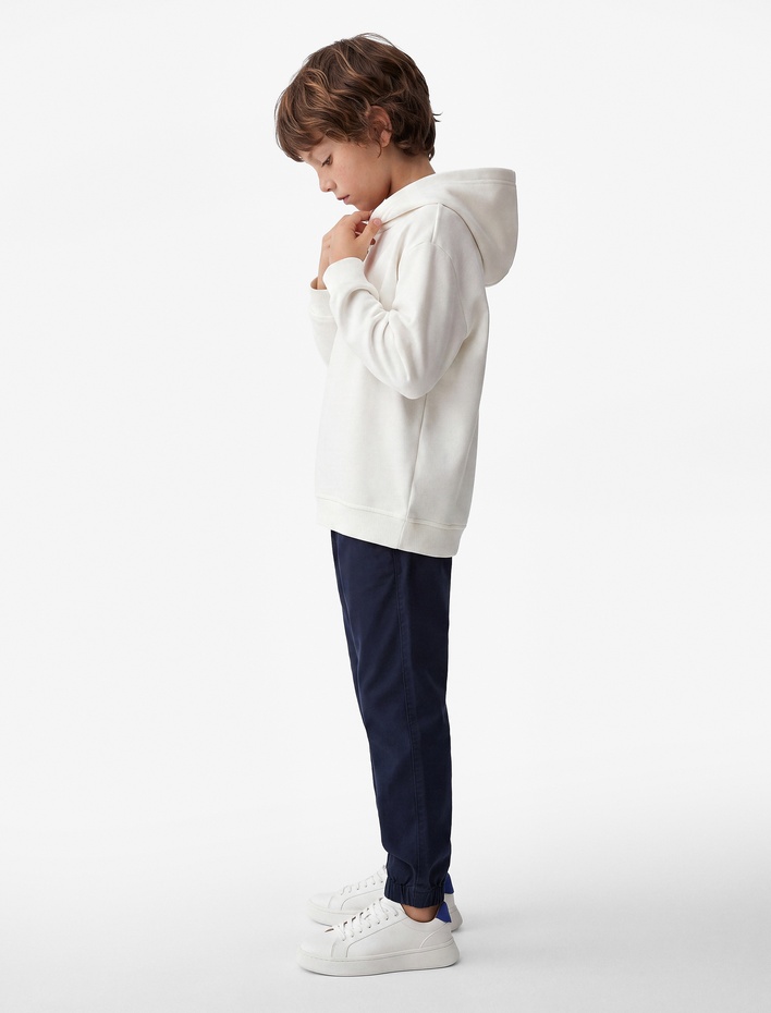 Erkek Çocuk Pamuklu Uzun Kollu Kapşonlu Şardonlu Oversize Sweatshirt