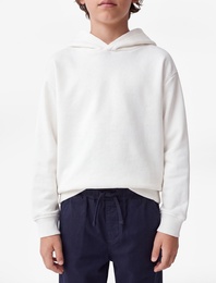 Pamuklu Uzun Kollu Kapşonlu Şardonlu Oversize Sweatshirt