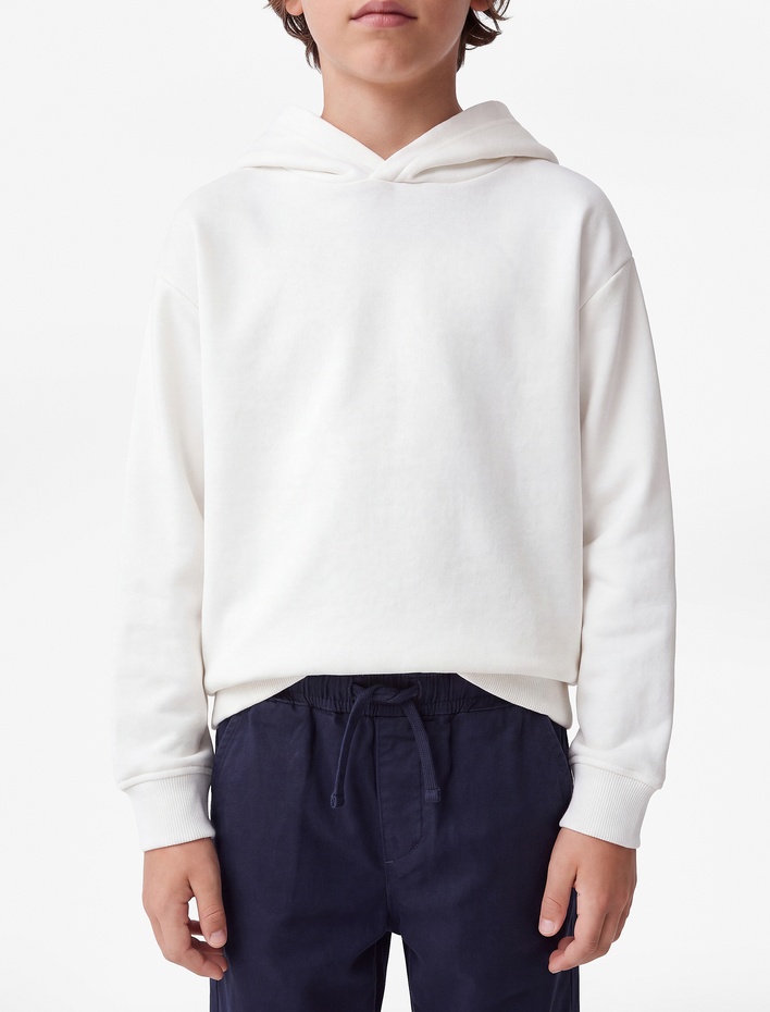 Erkek Çocuk Pamuklu Uzun Kollu Kapşonlu Şardonlu Oversize Sweatshirt