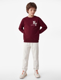 Pamuklu Uzun Kollu Bisiklet Yaka Baskılı Sweatshirt