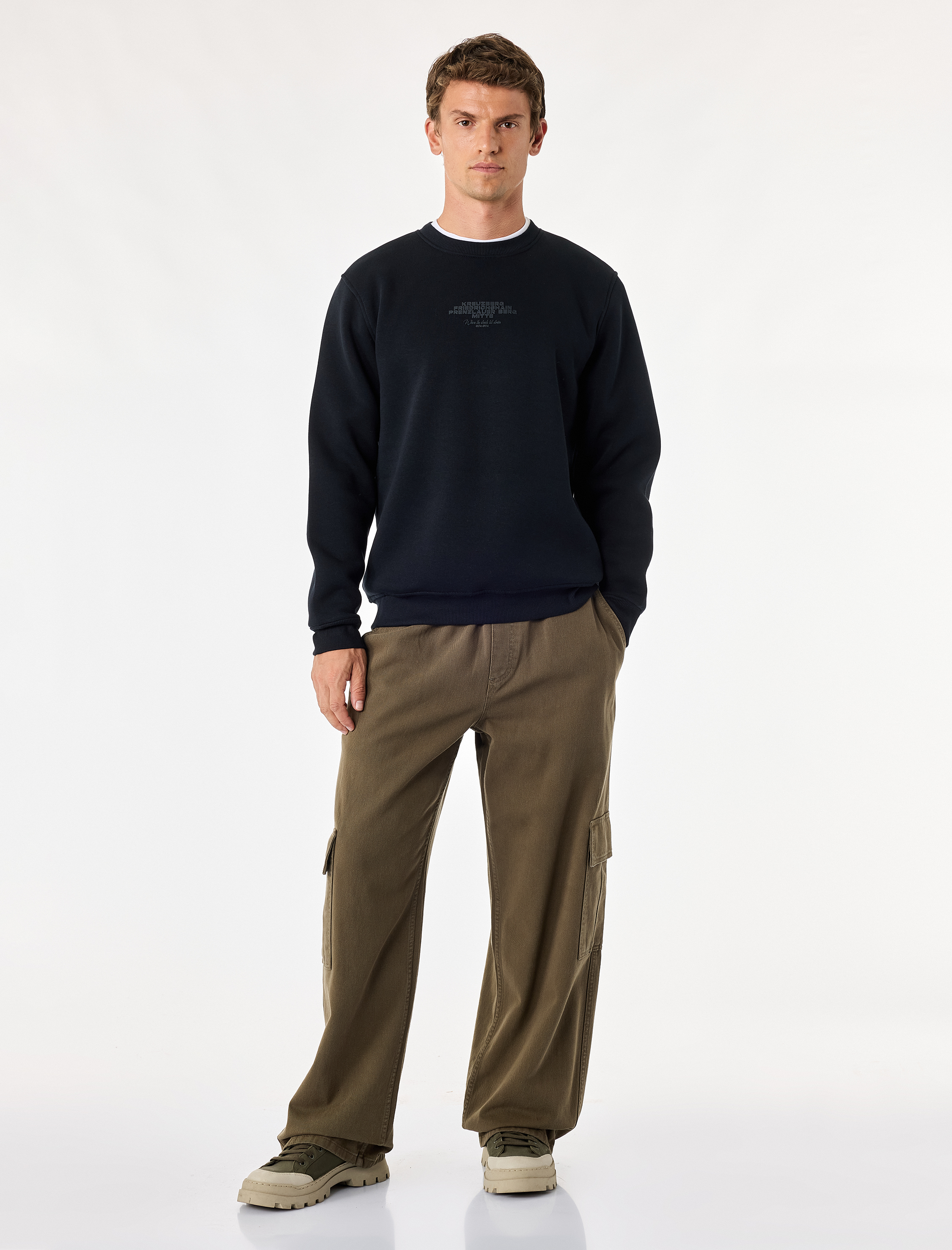   Üç İplik Şardonlu Bisiklet Yaka Uzun Kollu Baskılı Sweatshirt