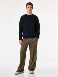 Üç İplik Şardonlu Bisiklet Yaka Uzun Kollu Baskılı Sweatshirt