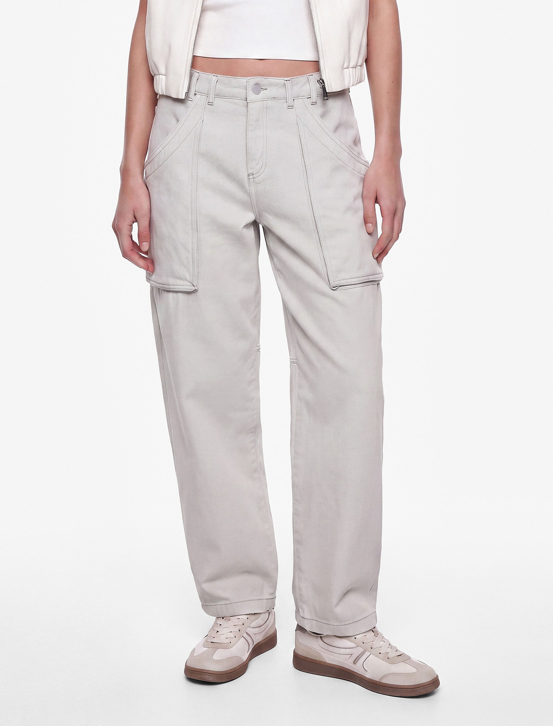   Düşük Bel Dikiş Detaylı Pamuklu Cepli Normal Paça Baggy Pantolon - Baggy Jeans