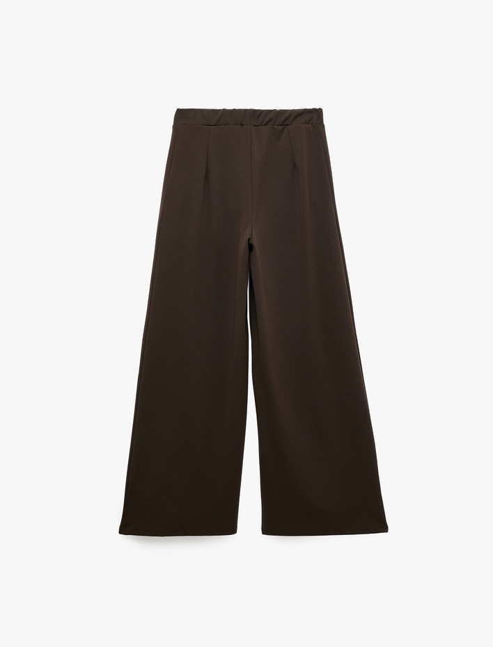  Düğme Detaylı Düz Bol Paça Pantolon