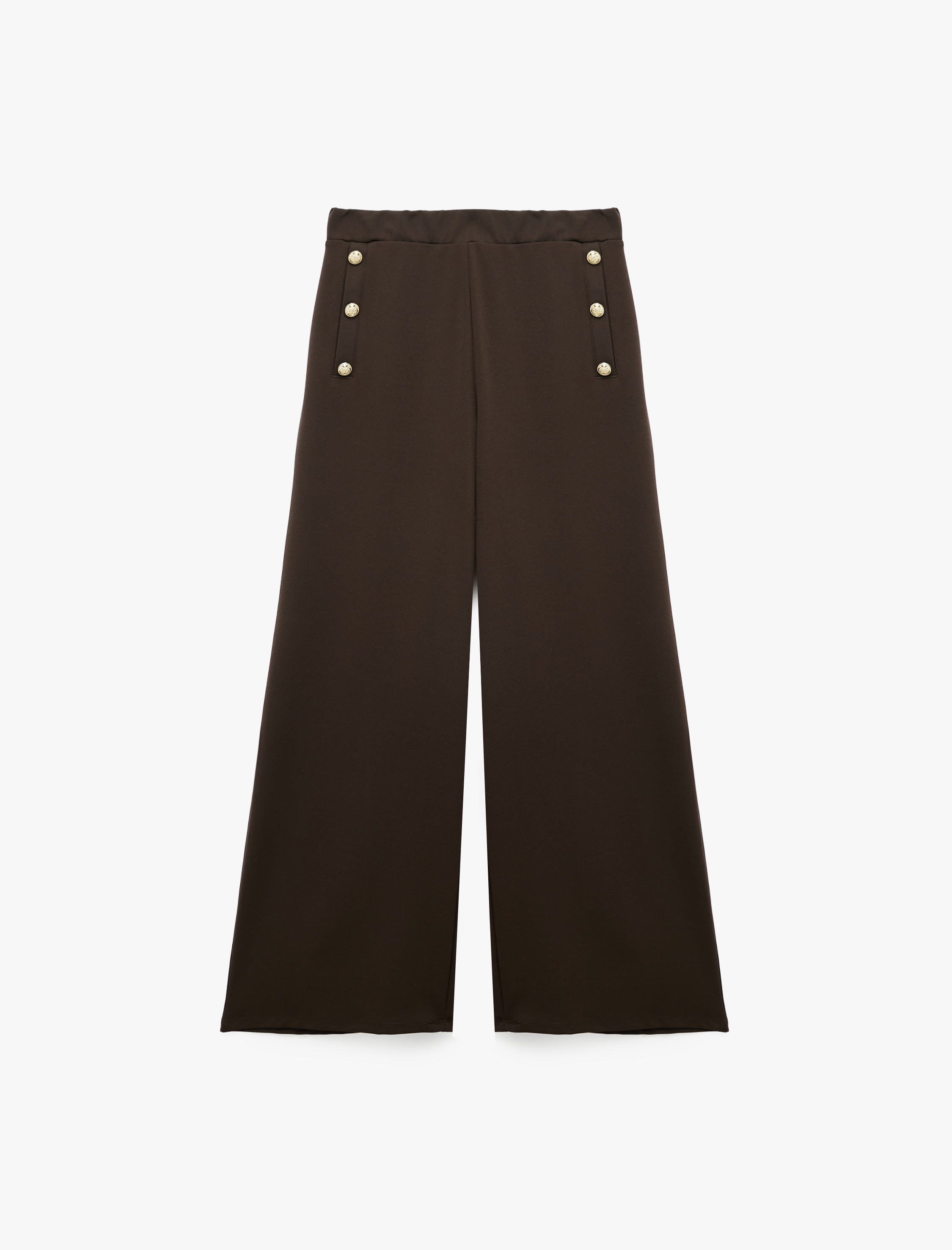   Düğme Detaylı Düz Bol Paça Pantolon