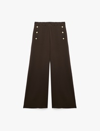 Düğme Detaylı Düz Bol Paça Pantolon