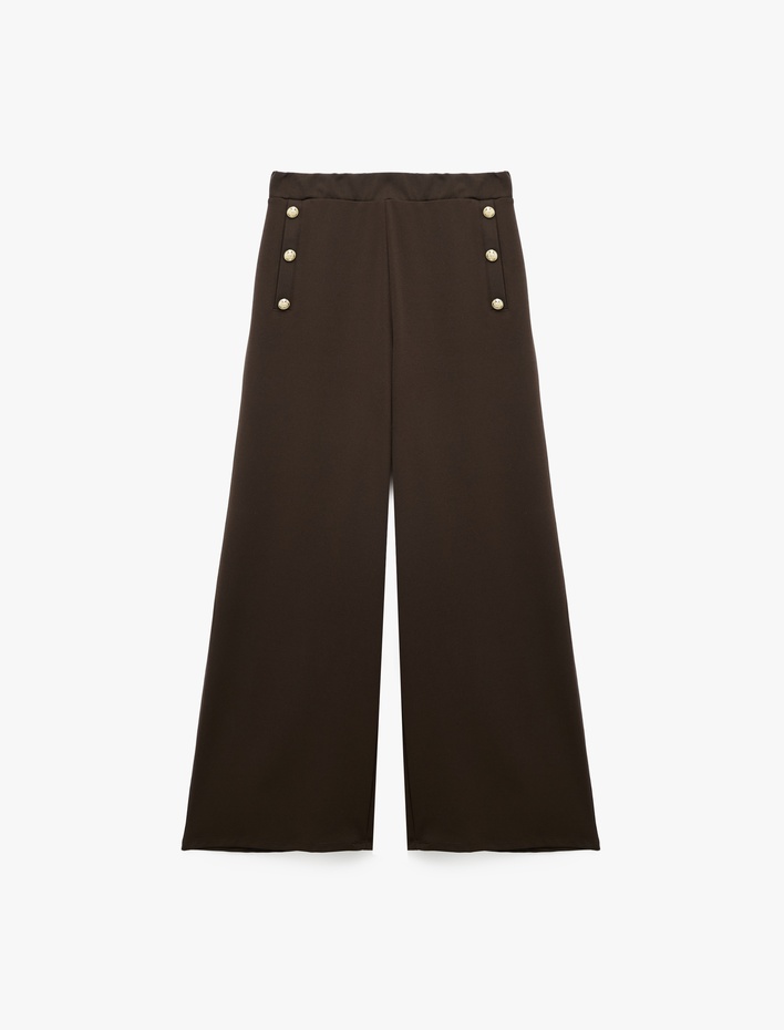 Düğme Detaylı Düz Bol Paça Pantolon