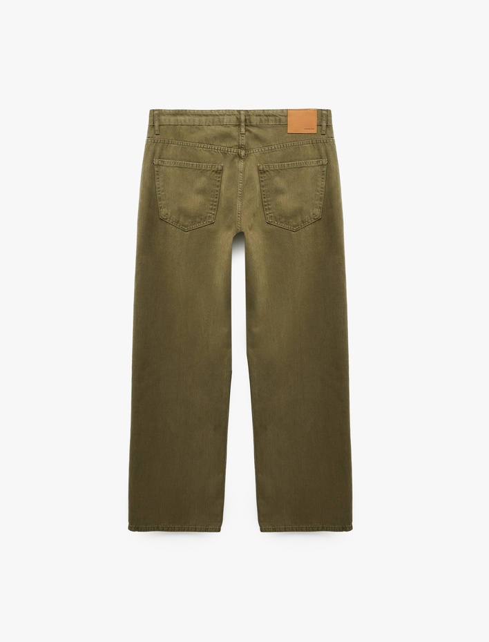  Normal Bel Cepli Pamuklu Bol Kalıp Düz Paça Pantolon - Loose Straight Fit Jean