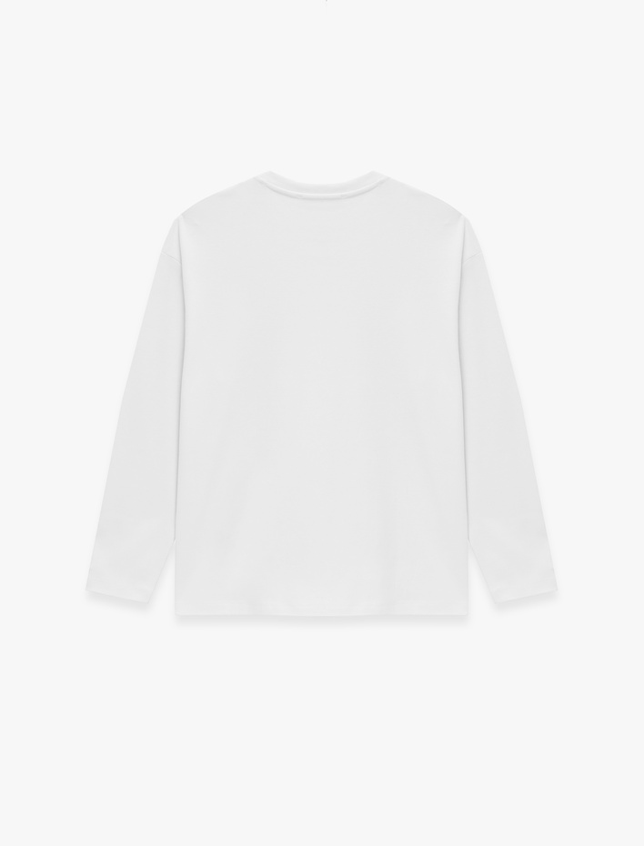  Pamuklu Uzun Kollu Bisiklet Yaka Basic Oversize Tişört