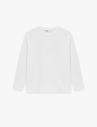 Pamuklu Uzun Kollu Bisiklet Yaka Basic Oversize Tişört