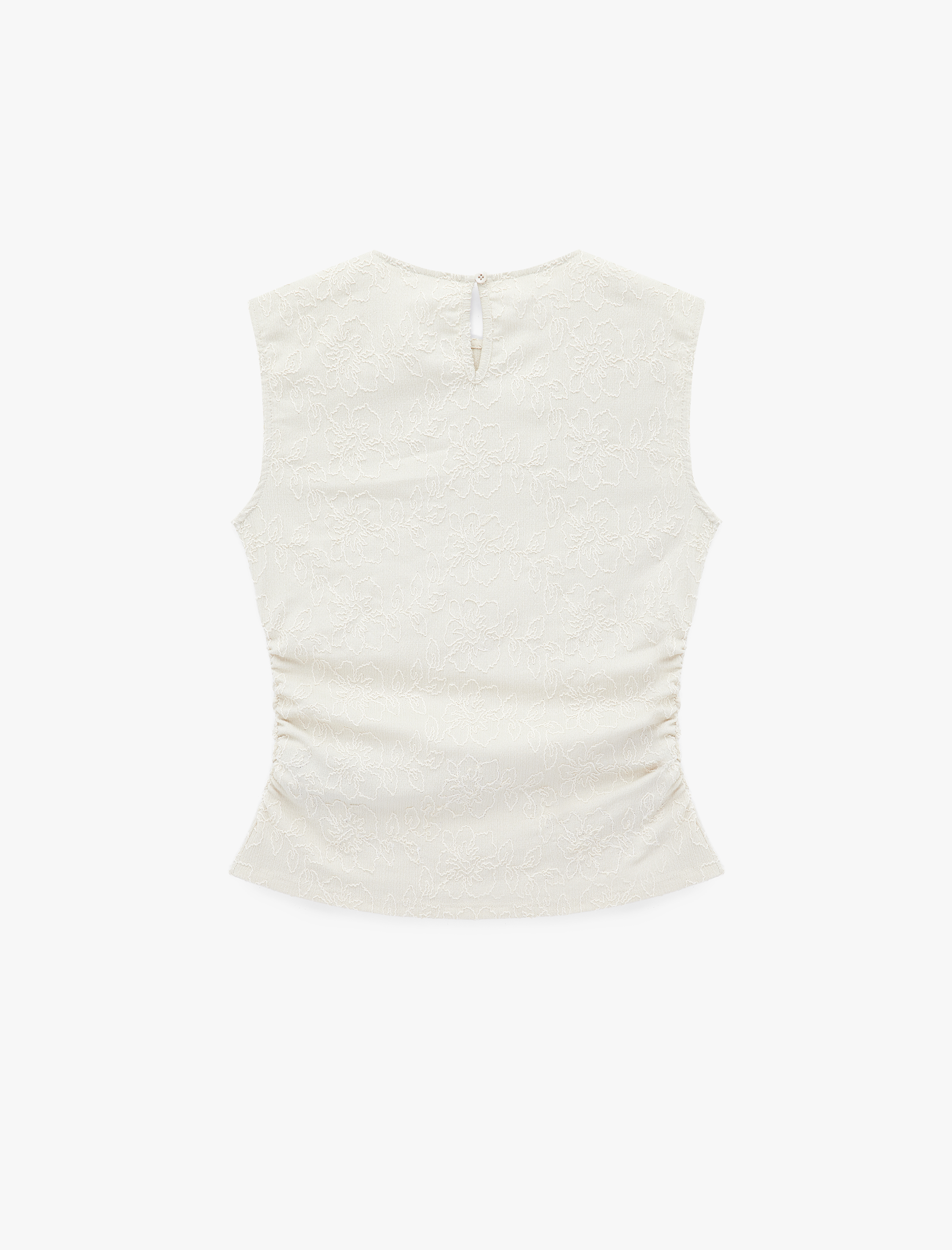   Brodeli Desenli Slim Fit Kolsuz Bisiklet Yaka Düğmeli Drapeli Bluz