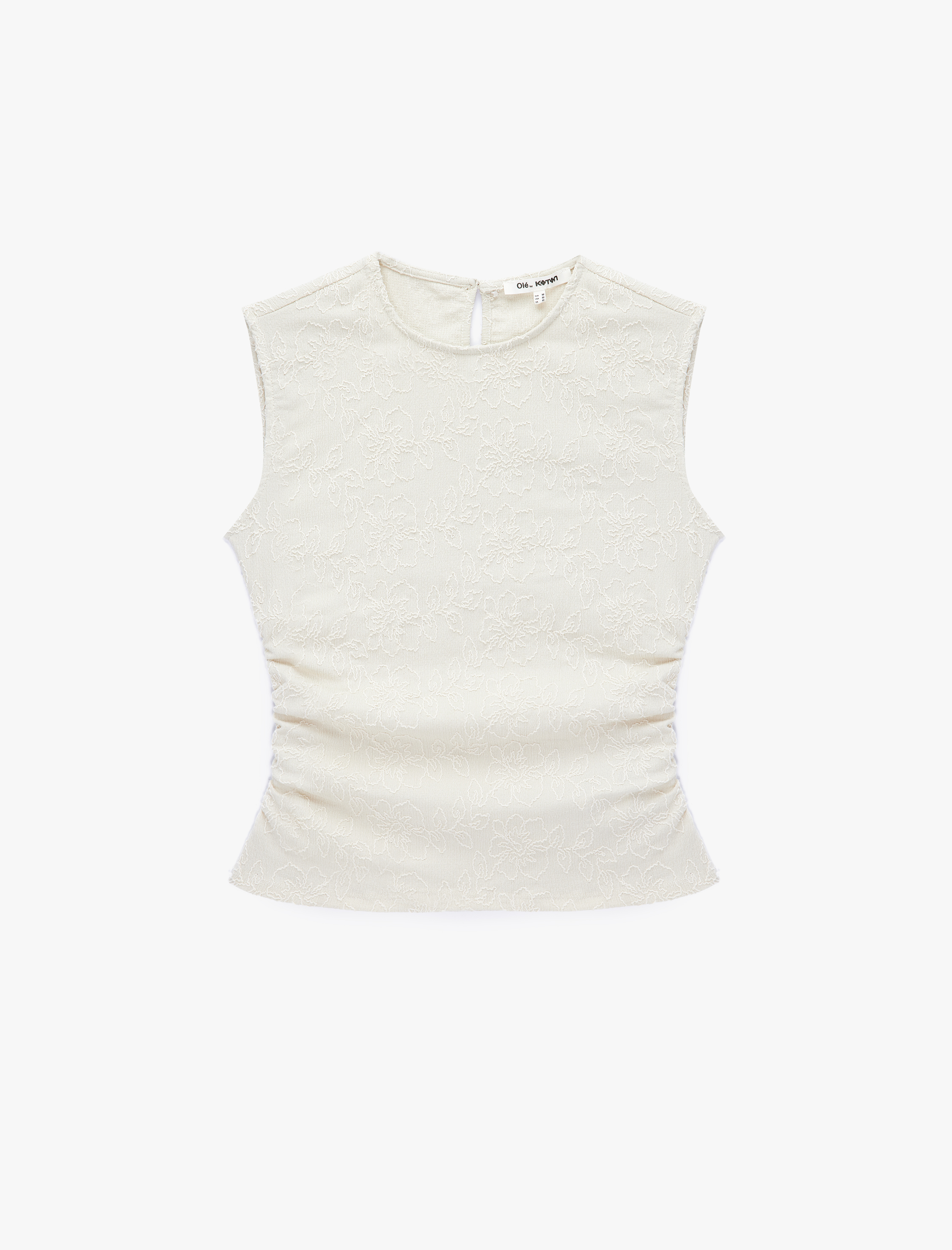   Brodeli Desenli Slim Fit Kolsuz Bisiklet Yaka Düğmeli Drapeli Bluz