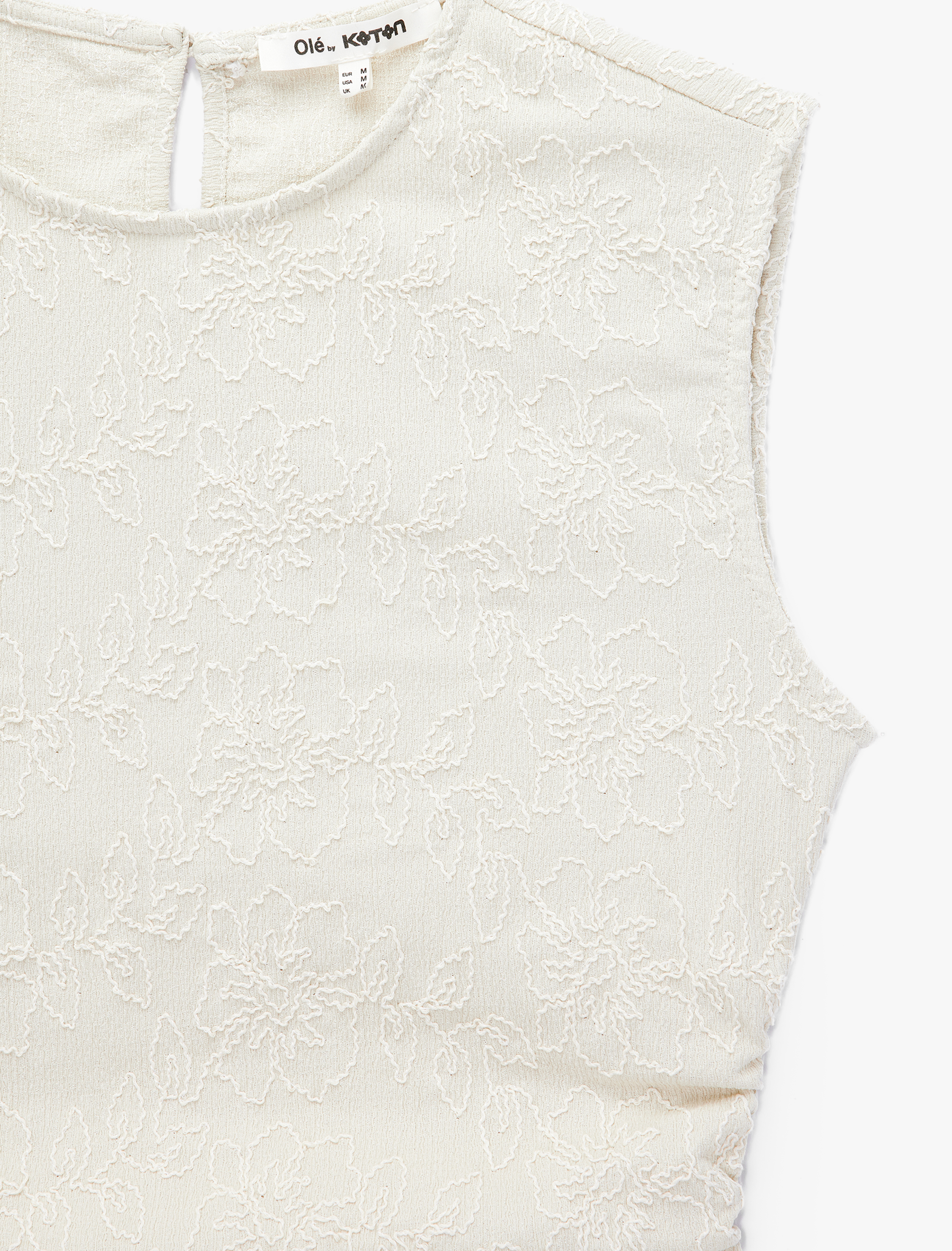   Brodeli Desenli Slim Fit Kolsuz Bisiklet Yaka Düğmeli Drapeli Bluz