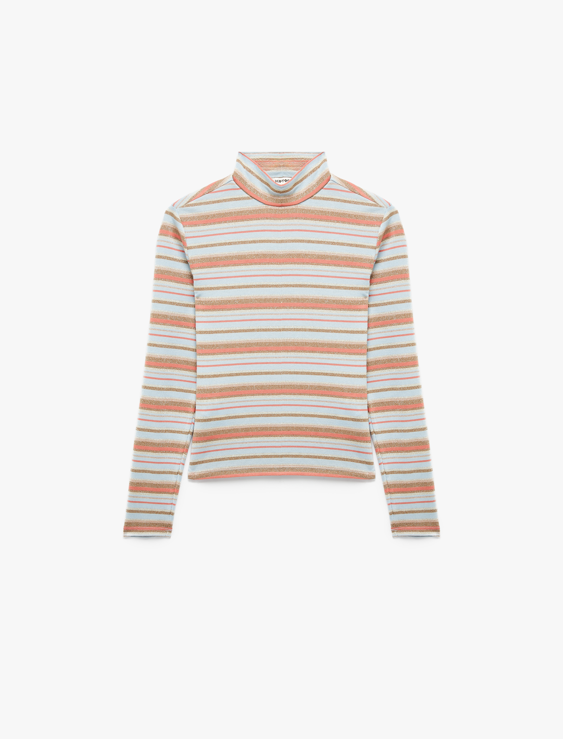   Slim Fit Viskon Parıltılı Çizgili Balıkçı Yaka Uzun Kollu Tişört