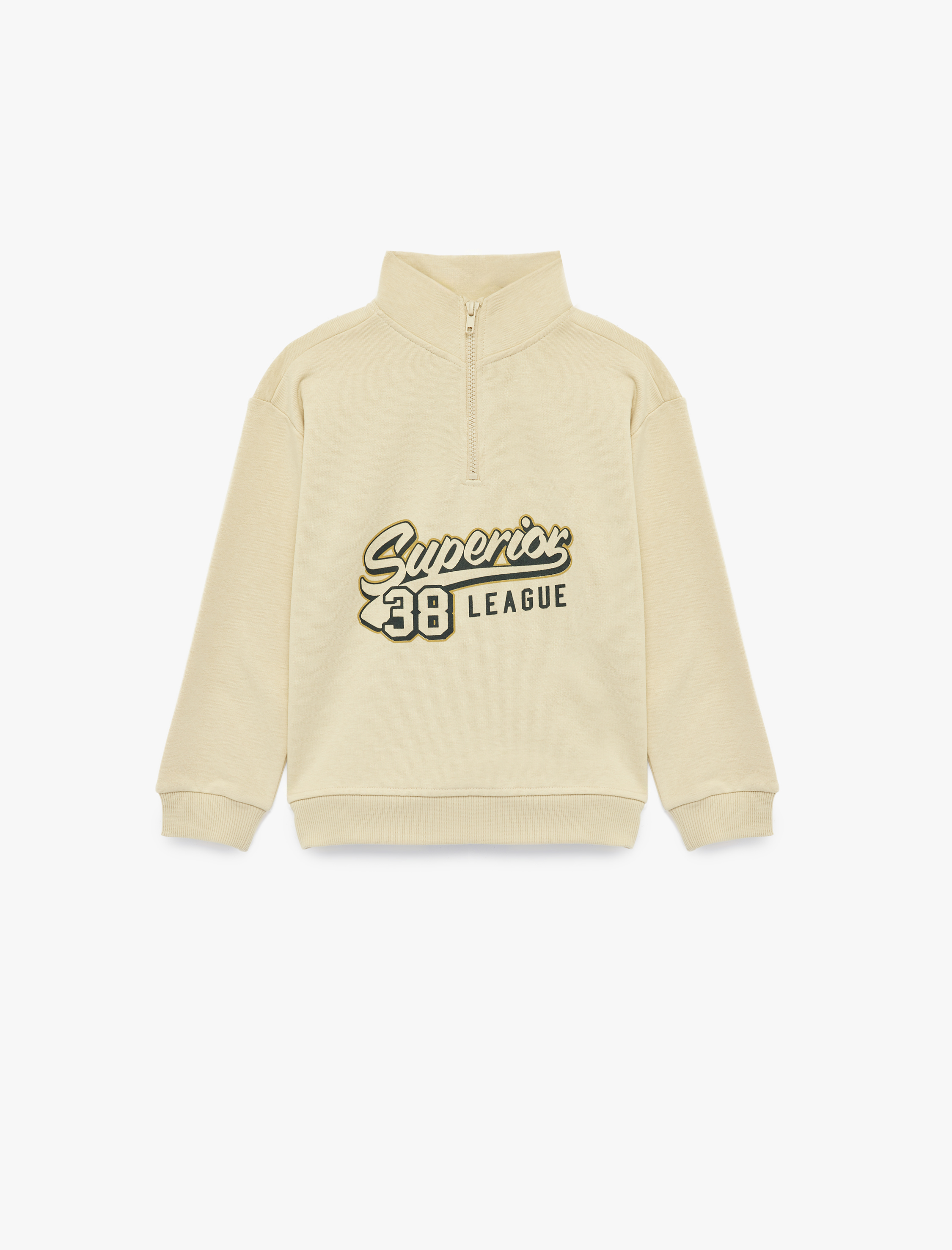  Erkek Çocuk Baskılı Fermuarlı Uzun Kollu Pamuklu Dik Yaka Sweatshirt