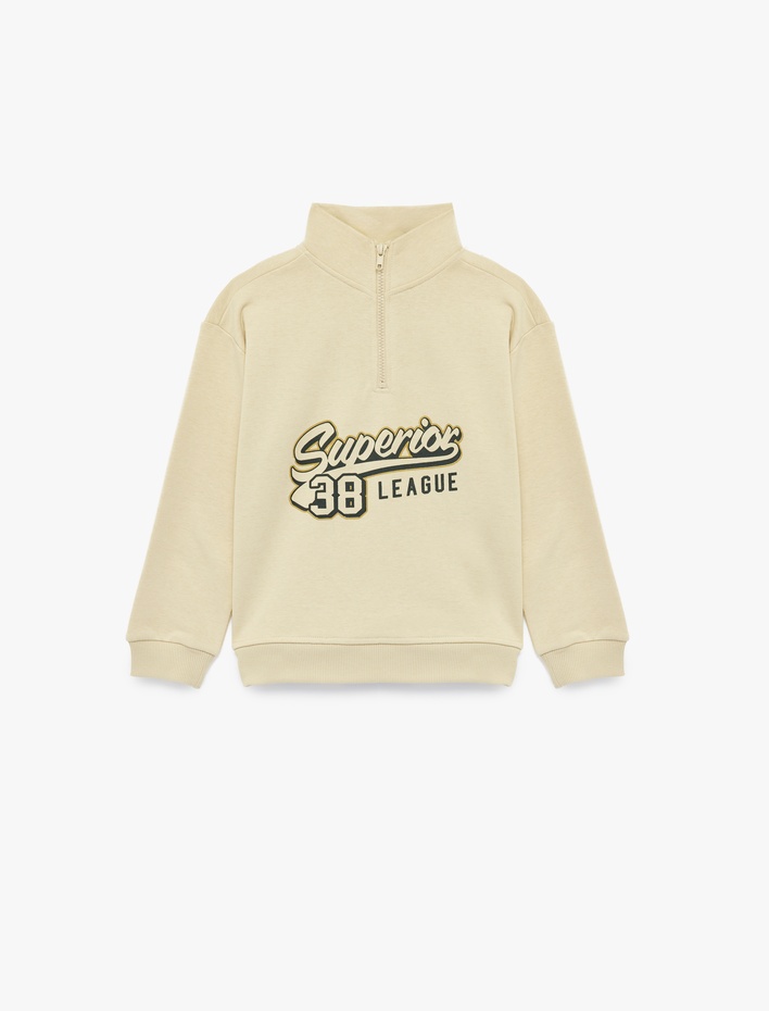 Erkek Çocuk Baskılı Fermuarlı Uzun Kollu Pamuklu Dik Yaka Sweatshirt